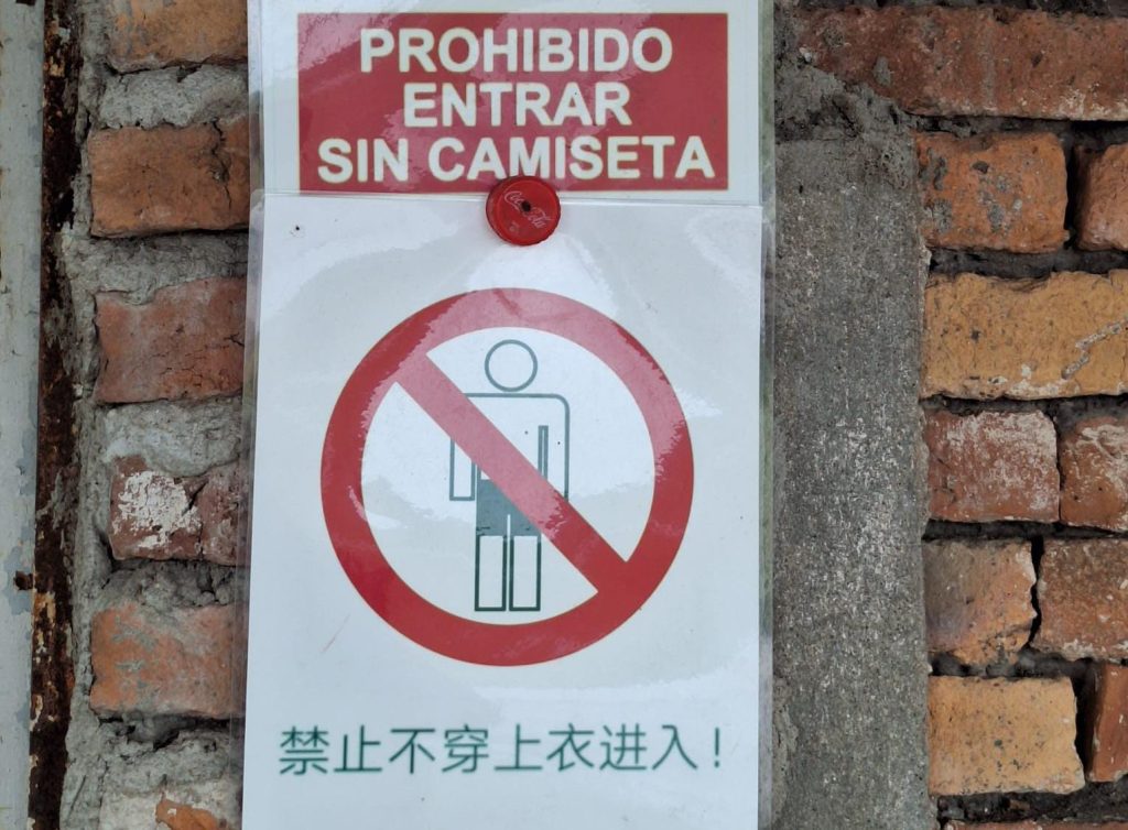 Infografía Prohibido entrar sin camiseta en chino